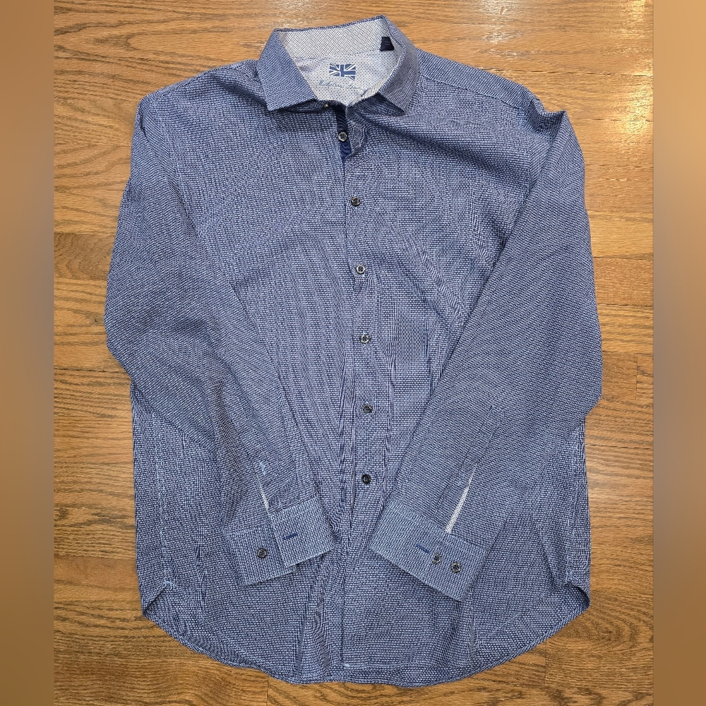 Michelsons London Men's Blue Patterned Shirt Size Large